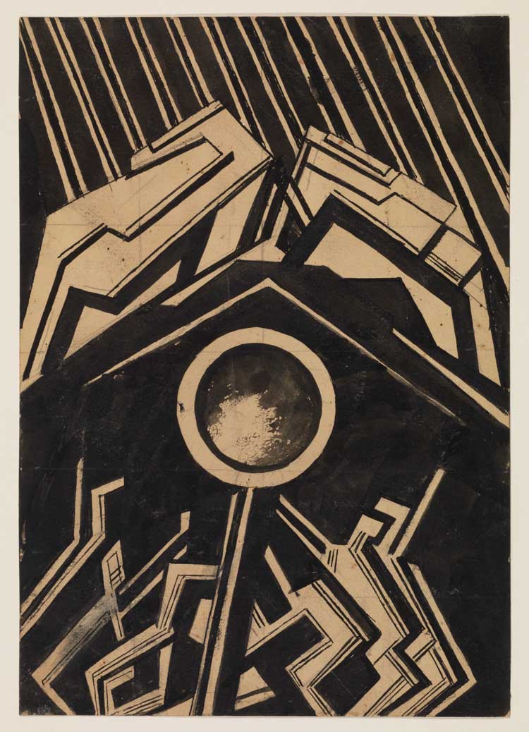 Helen Saunders. Vorticist composition with Figures, Black and White, c1915. Drawing. The Courtauld, London (Samuel Courtauld Trust). © Estate of Helen Saunders.