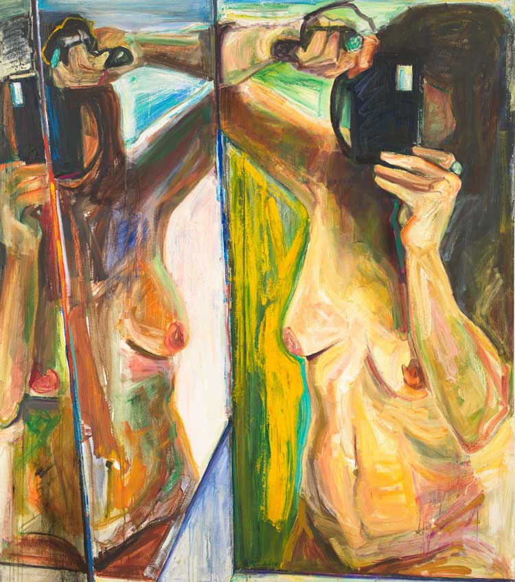Joan Semmel, Double Take, 1991. Oil on canvas, 68 1/8 x 60 in (173.35 x 152.4 cm). Courtesy Alexander Gray Associates, New York. © 2022 Joan Semmel / Artists Rights Society (ARS), New York.