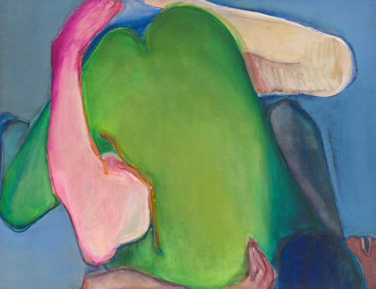 Joan Semmel, Green Heart, 1971. Oil on canvas, 48 x 58 in (121.92 x 147.32 cm). Courtesy Alexander Gray Associates, New York. © 2022 Joan Semmel / Artists Rights Society (ARS), New York.