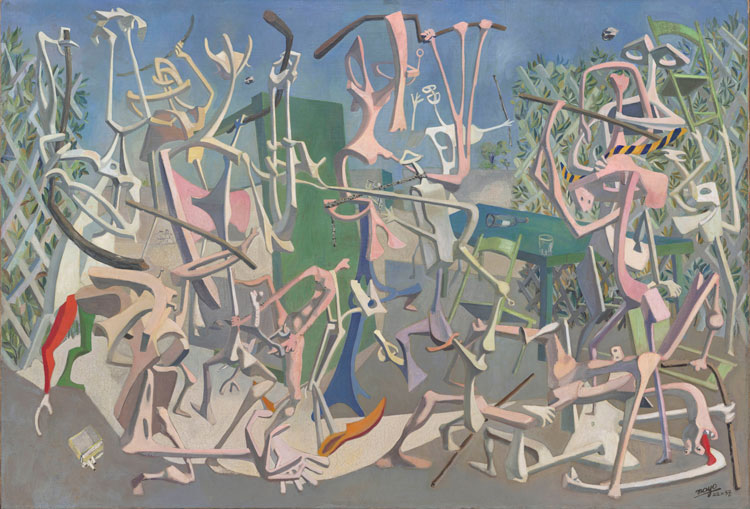 Mayo. Coups de bâtons (Baton Blows), 1937. Oil on canvas, 65 3/4 × 95 11/16 in (167 × 243 cm). © Kunstsammlung Nordrhein-Westfalen, Düsseldorf.