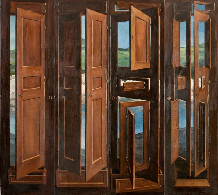 Marcel Jean. Armoire surréaliste (Surrealist Wardrobe), 1941. Oil on wood panel, 71 1/16 × 83 1/16 × 35 7/16 in. (180.5 × 211 × 90 cm). 
© Musée des arts décoratifs, Paris, gift of the artist 1994.