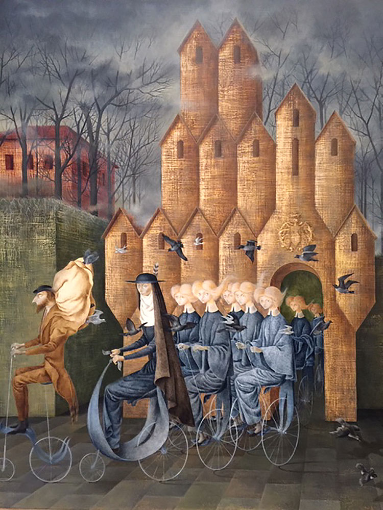 Remedios Varo. Hacia la torre (Towards The Tower), 1961. Oil on canvas. Private collection, Mexico City. Photo: Jill Spalding.