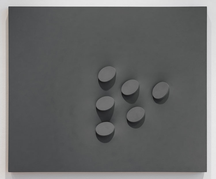 Turi Simeti. Sei ovali in grigio, 1993. Acrylic on shaped canvas, 47 1/4 x 39 3/8 in (120 x 100 cm). Image courtesy The Mayor Gallery.