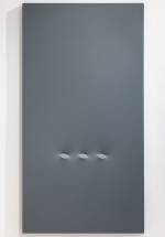 Turi Simeti. Tre ovali in grigio, 1980. Acrylic on shaped canvas, 67 x 35 ½ in (170 × 90 cm). Image courtesy The Mayor Gallery.