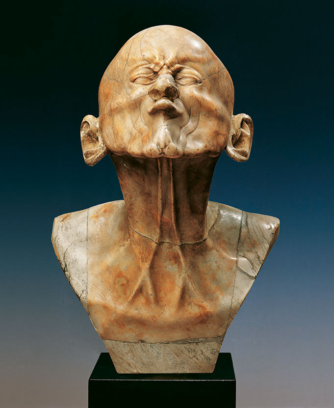 Franz Xaver Messerschmidt. Character Head No. 6, 1777–81. Alabaster, height 43 cm (17 in.). Belvedere, Vienna, Austria. Photo: Belvedere, Vienna.