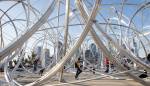 Antony Gormley. New York Clearing, 2020. Installation view, Brooklyn, Bridge Park Project, New York, 2020. Approx. 16 km of 25.4 mm square section aluminium and steel spigots, 12.5 × 2.86 × 2.62 m (41 ft ¼ in. × 9 ft 4⅝ in. × 8 ft 7¼ in.). Photo: Scott Rudd. © Antony Gormley.