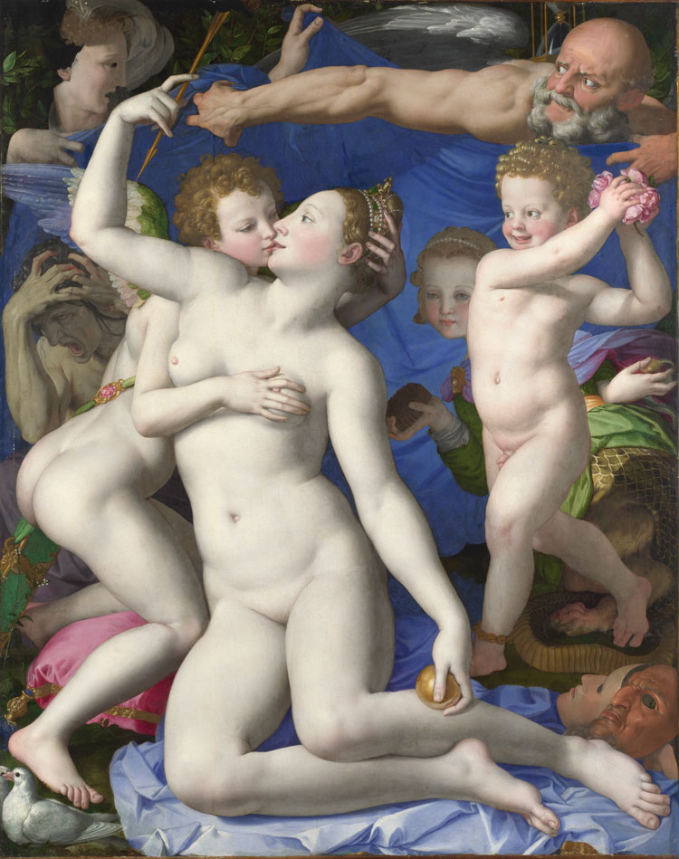 Bronzino, An Allegory with Venus and Cupid, c1545. Oil on wood, 146.1 x 116.2 cm. © The National Gallery, London.