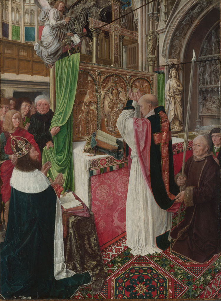 Master of Saint Giles, The Mass of Saint Giles, about 1500. Oil on oak, 62.3 × 46 cm. © The National Gallery, London.