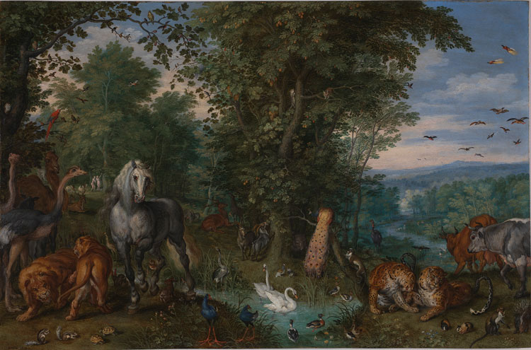 Jan Brueghel the Elder, The Garden of Eden, 1613. Oil on copper, 23.7 x 36.8 cm. On loan from private collection, Hong Kong. © Private Collection, Hong Kong.