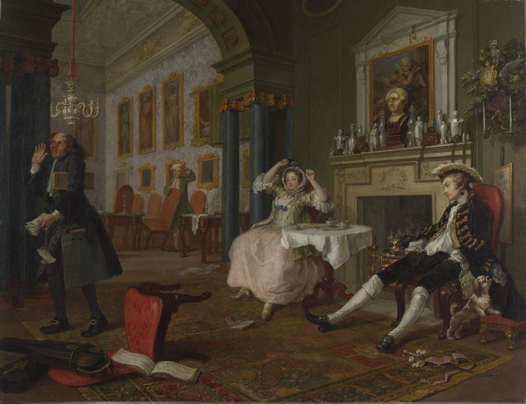 William Hogarth, Marriage A-la-Mode: 2, The Tête à Tête, about 1743. Oil on canvas, 69.9 x 90.8 cm. © The National Gallery, London.