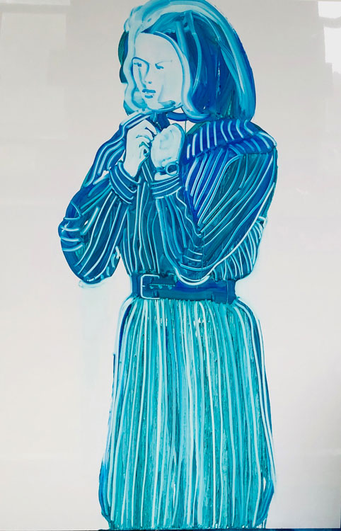 Ilona Szalay. Striped Dress, 2019. Oil on aluminium, 150 x 100 cm. © the artist.