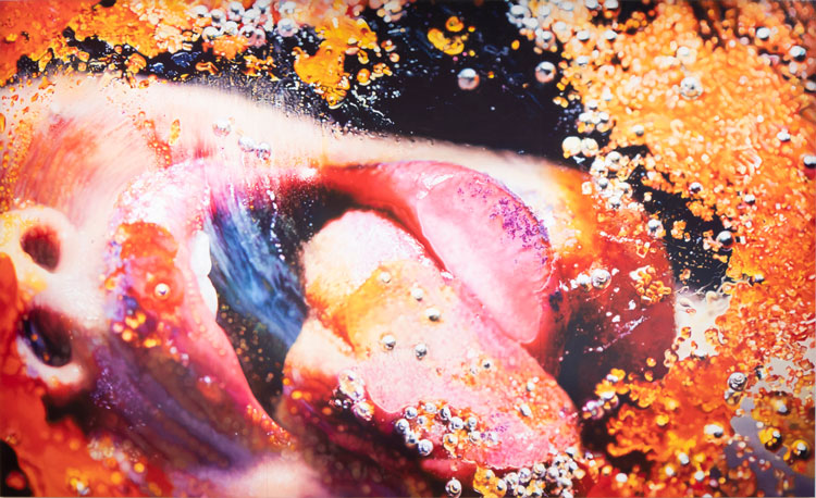 Marilyn Minter. Orange Crush, 2009. Enamel on metal, 108 × 180 in (274.3 × 457.2 cm). Courtesy of the artist and Salon 94, New York. © Marilyn Minter.