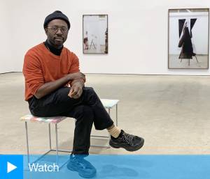Paul Mpagi Sepuya talking to Studio International at the opening of his exhibition at Modern Art, London, January 2020. Photo: Martin Kennedy.