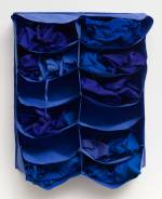 Gerda Scheepers. Shelf for a Symptom (Blue), 2018. Fabric, 76 x 60 x 15 cm (29 7/8 x 23 9/16 x 5 7/8 in). Image courtesy the artist; Mary Mary, Glasgow. Photo: Malcolm Cochrane.