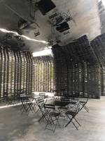 Frida Escobedo’s Serpentine Pavilion 2018. Interior detail with reflective roof. Photograph: Veronica Simpson.