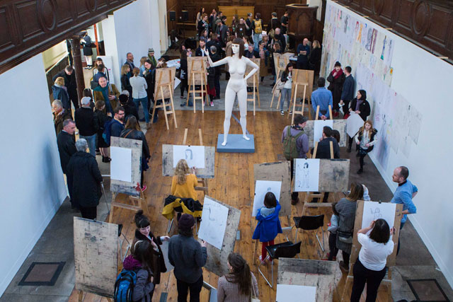 David Shrigley, Life Model II, preview at Fabrica, Brighton, 2018. Photograph: Summer Dean.