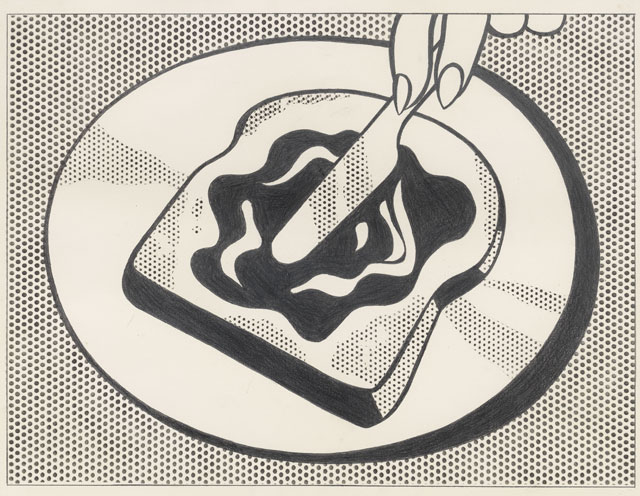 Roy Lichtenstein. Bread and Jam, 1963. Graphite pencil and touch on paper, 16 x 21 1/2 in (40.6 x 54.6 cm). The Sonnabend Collection Foundation and Antonio Homem. © Estate of Roy Lichtenstein/DACS 2018.