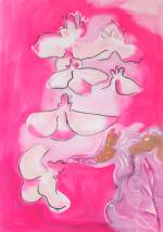 Sofia Stevi. mary's pink, 2017. Ink, acrylic, gouache on cotton, 200 x 140 cm. Courtesy The Breeder, Athens.