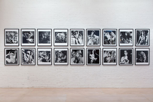 Installation view of Carolee Schneemann, Eye Body: 36 Transformative Actions for Camera, 1963/2005. 18 gelatin silver prints. 24 x 20 in each (61 x 50.8 cm). The Museum of Modern Art, New York. Gift of the artist. © 2017 Carolee Schneemann. Courtesy the artist, P.P.O.W, and Galerie Lelong, New York. Photographs: Erró.