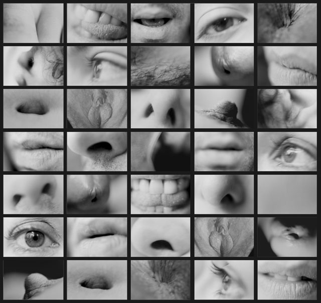 Carolee Schneemann. Portrait Partials, 1970. 35 gelatin silver prints, 26 7/8 x 26 3/4 in (68.3 x 67.9 cm). The Museum of Modern Art, New York. Acquired through the generosity of the Peter Norton Family Foundation. © 2017 Carolee Schneemann. Courtesy the artist, P.P.O.W, and Galerie Lelong, New York.