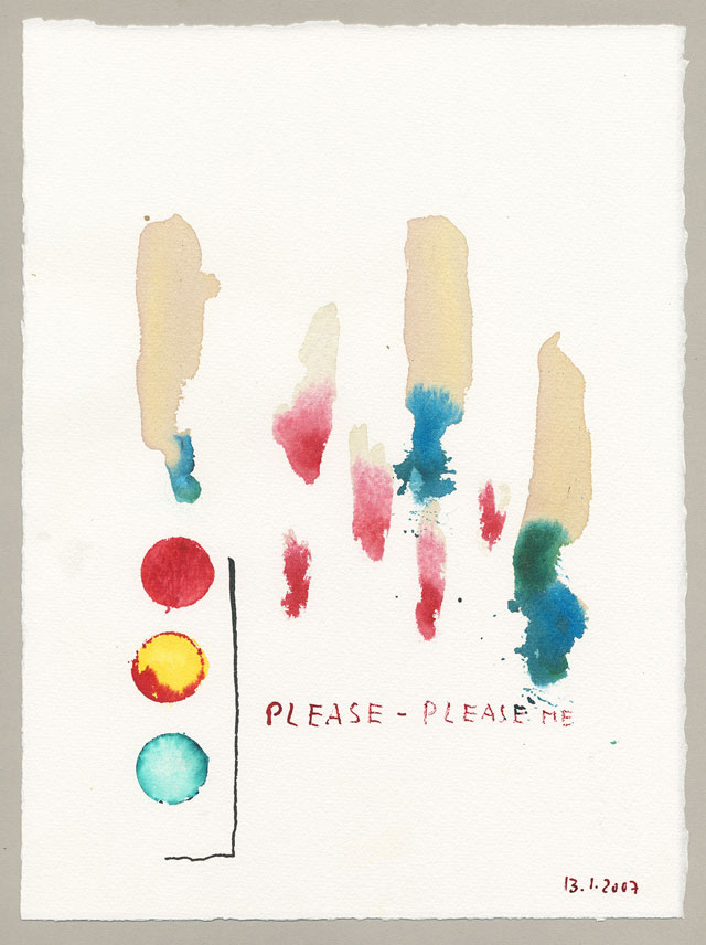 Thomas Schütte. Please Please Me [From the Deprinotes series], 2007. Watercolour, ink and crayon on paper, 59.4 x 48.5 x 1.8 cm (framed). Courtesy the artist and Frith Street Gallery, London. Photograph: Steve White.