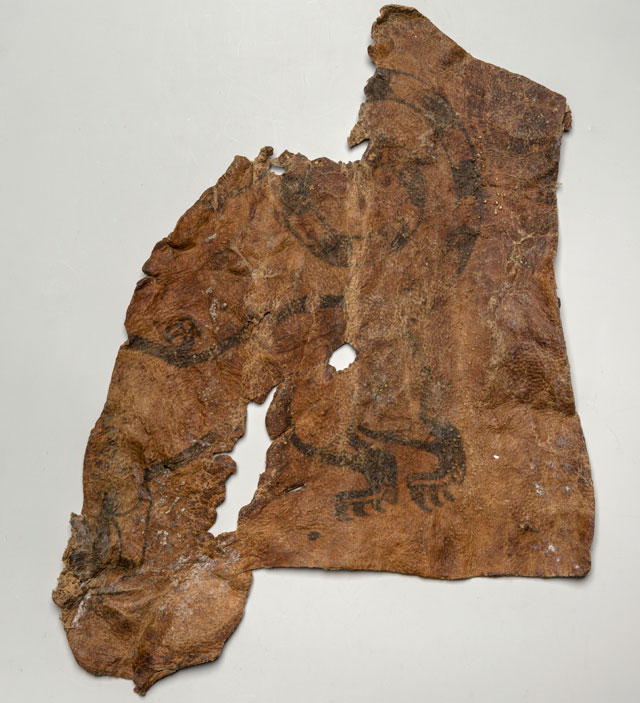 Tattoo. Part of human skin with a tattoo. From the left side of the breast and back of a man;
Pazyryk 2, Late 4th - early 3rd century BC. © The State Hermitage Museum, St Petersburg,
2017. Photograph: V Terebenin.