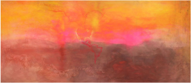 Frank Bowling. Texas Louise, 1971. Acrylic on canvas, 282 x 665 cm. Courtesy of the Rennie Collection, Vancouver. © Frank Bowling.