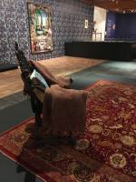 Renaissance Revival hand-carved Curule Throne circa 1870 (cushion from Neuschwanstein gift shop embroidered with Ludwig II of Bavaria’s swan motif). From Raqib Shaw’s private collection. Photograph: Veronica Simpson.