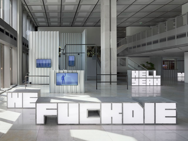 Hit Steyerl. HellYeahWeFuckDie, installation view, Münster, 2017. © Skulptur Projekte 2017. Photograph. Henning Rogge.