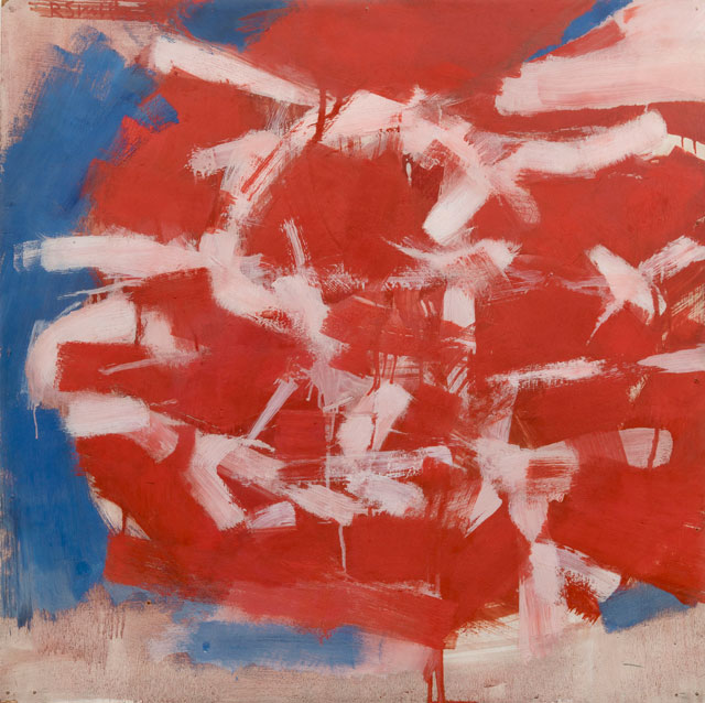 Richard Smith. Red Label, 1958. Oil on board, 56 x 56 cm. © Richard Smith Foundation, courtesy Flowers Gallery London and New York.