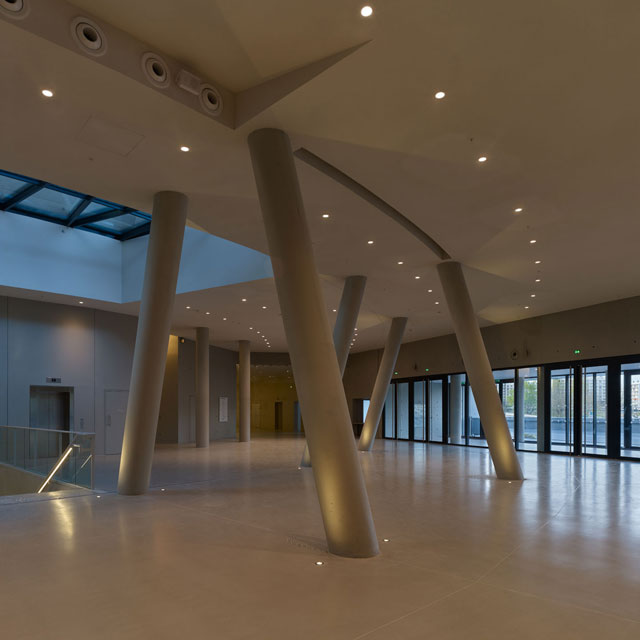 The pillars under the domed auditorium give away the massive underpinnings required to minimize movement and creaking in the auditorium as the sail rotates. Photograph: Didier Boy de la Tour.