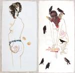 Mithu Sen. 1. Perhaps u 1; 2. Mercy Killing 1, 2007. Half Full Series. Mixed media drawing on handmade paper, 84 x 42 in (each).