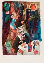 George Grosz. Der Mädchenhändler (Whore Monger), 1918. From: Ecce Homo, publ. 1923. Coloured offset print. © Museum der Moderne Salzburg. © Bildrecht Wien. 
Photograph: Hubert Auer.