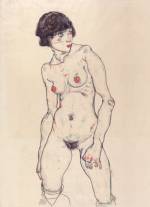 Egon Schiele. Standing Nude with Stockings, 1914. Black chalk and gouache, 48.5 x 32.1 cm. Germanisches Nationalmuseum, Nuremburg.