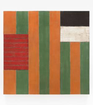 Sean Scully. A Green Place, 1987. Oil on linen, 84 x 86 1/2 x 5 1/4 in (213.4 x 219.7 x 13.3 cm). Image courtesy Mnuchin Gallery, New York. © Sean Scully. Photograph: Tom Powel Imaging.