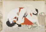 Unknown Artist, <em>Woman and man with oysters</em>. Album of Japanese watercolours. Victoria & Albert Museum, London, Far East Department © V&A Images/Victoria and Albert Museum, London