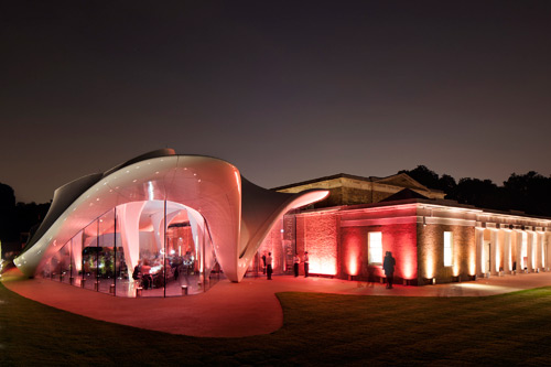 Serpentine Sackler Gallery.  Zaha Hadid Architects. Night view 2. Photograph © 2013 Luke Hayes.