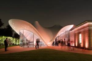 Serpentine Sackler Gallery.  Zaha Hadid Architects. Night view. Photograph © 2013 Luke Hayes.