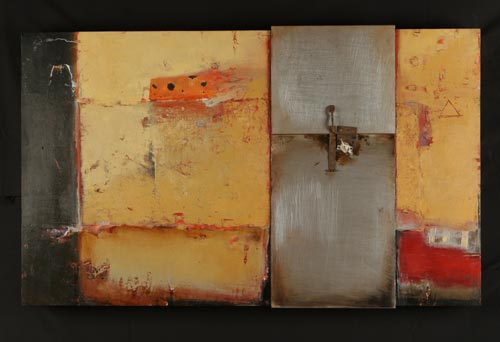 Sharon Booma. <em>Could Not Keep, Control or Hold.</em> Oil/mixed media on panel. 36 x 60 x 6 inches