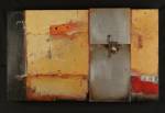 Sharon Booma. <em>Could Not Keep, Control or Hold.</em> Oil/mixed media on panel. 36 x 60 x 6 inches