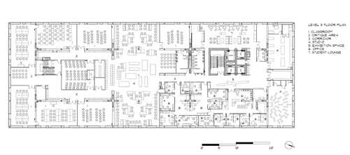 1. Classroom

      2. Critique area

        3. Corridor

        4. Studio

        5. Exhibtion area

        6. Office

        7. Student lounge