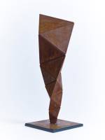 Conrad Shawcross. Paradigm Study (Solid), 2014. Corten steel. Height without plinth: 124 cm (48 7/8 in); Square base: 41 x 41 cm (16 1/8 x 16 1/8 in). Edition of 3 plus 2 artist's proofs. Courtesy the artist and Victoria Miro, London. © Conrad Shawcross.