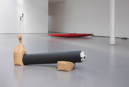 Roman Signer. Football, cannon with tent, 2014. Photograph: Ruth Clark, courtesy of Dundee Contemporary Arts.