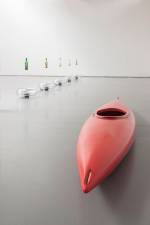 Roman Signer. Bar, 2007 (exhibition copy 2015) and Whisky boat, 2015. Photograph: Ruth Clark, courtesy of Dundee Contemporary Arts.