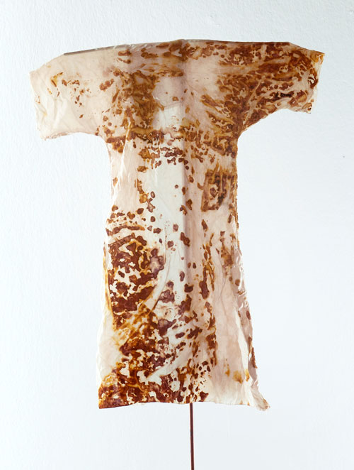 Silvia Hatzl. The visible and the Invisible (detail), 2012. Silk rust and animal intestine, 90 x 35 x 10 cm. Courtesy Rosenfeld Porcini.