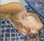 Pierre Bonnard. Nude Lying on a White and Blue Checked Background, c1909. Oil on canvas, 60 x 65 cm. Städel Museum, Frankfurt am Main, © U. Edelmann - Städel Museum - ARTOTHEK / © Bildrecht, Vienna, 2015.