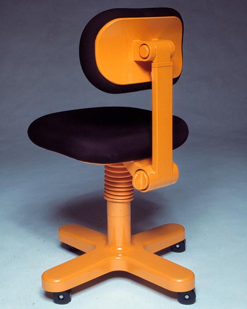 Ettore Sottsass. Synthesis 45 chair for Olivetti, 1970-1971. Injection-moulded ABS, polyurethane foam, fabric. 'Ettore Sottsass: Work in Progress', Design Museum, London.