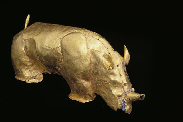 Gold rhino. From Mapungubwe, capital of the first kingdom in southern Africa, c. AD 1220–1290. Department of Arts © University of Pretoria.