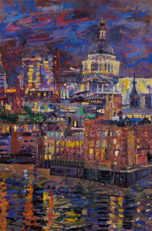 Peter Spens. <em>Night,</em> <em>St Pauls from Riverside House</em>, 2004, oil on canvas.