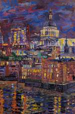 Peter Spens. <em>Night,</em> <em>St Pauls from Riverside House</em>, 2004, oil on canvas.